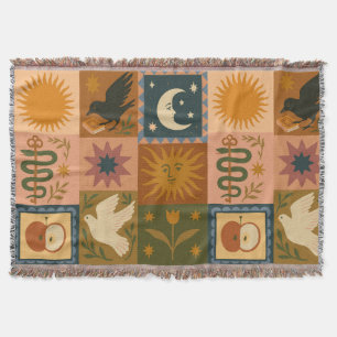 Cobertor Boho Retro Celestial Sun Moon