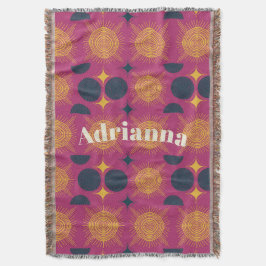 Cobertor Boho Sun Moon Stars Azul Cor-de-rosa Amarelo perso