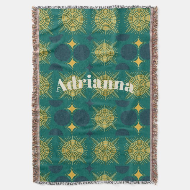 Cobertor Boho Sun Moon Stars Baby Teal Yellow Personalizado (Frente Vertical)