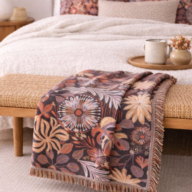 Cobertor Boho Terracotta Floral Pattern Throw Blanket (Criador carregado)