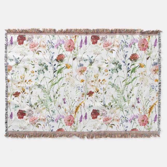 Cobertor Boho Wildflower Aquarela Primavera Flor (Frente)