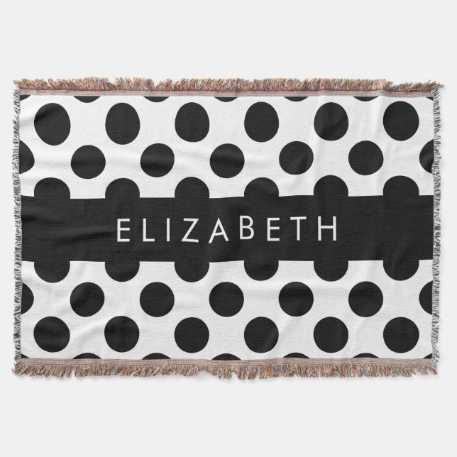 Cobertor Bolinhas Pretas e Brancas, Pontas, Seu Nome (Frente)