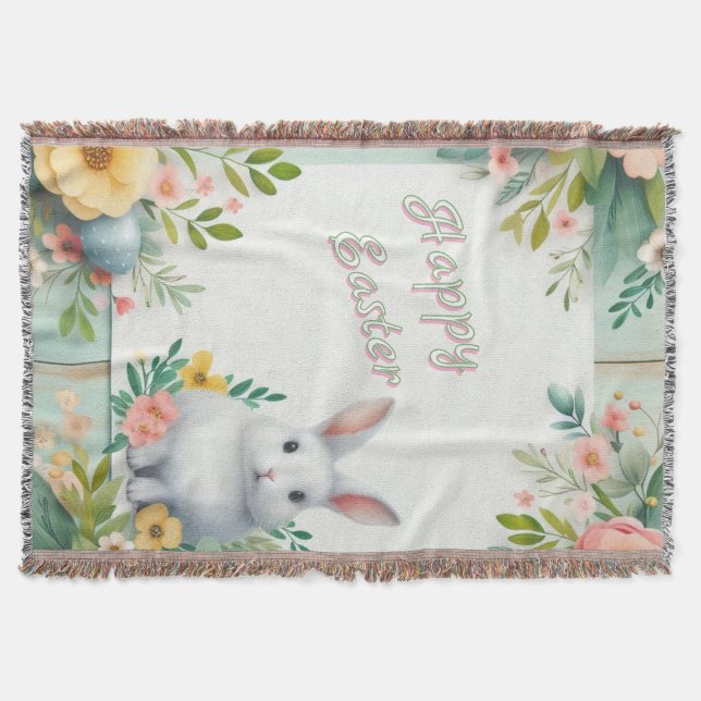Cobertor Bonito, coelho de felz pascoa floral (Frente)