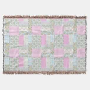 Cobertor Bonito Cor Azul, Cor-de-rosa, Rosas Faux Patch