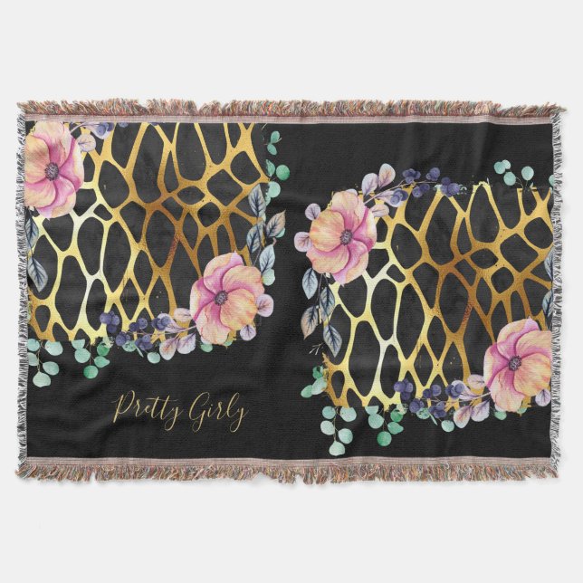 Cobertor Bonito Glitter Dourada Impressão Animal Chamada Gl (Frente)