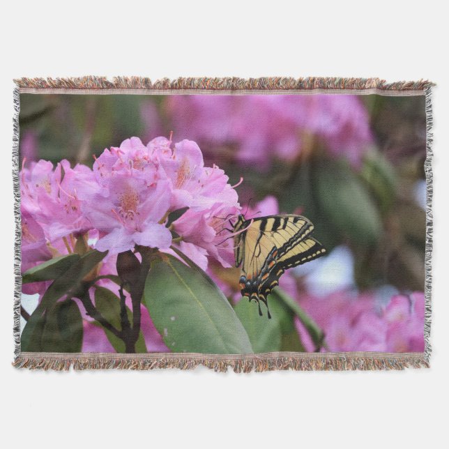 Cobertor Borboleta-do-breiro Tigre e Rhododendron rosa (Frente)
