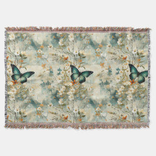 Cobertor Borboleta Floral Salvia Terracota Pintura Artístic
