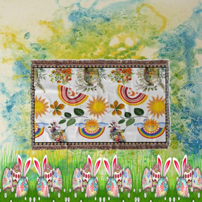 Cobertor Borboleta primavera Garden Rainbow Sunshine Greene (Spring Garden Butterfly Rainbow Sunshine Greenery Throw Blanket)