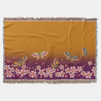 Cobertor Borboletas Japonesas Entre Sakura Blooms Dourado P