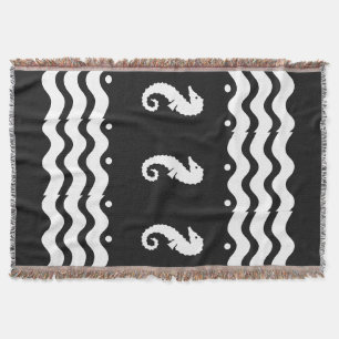 Cobertor BRANCO no cavalo marinho preto estilo costeiro