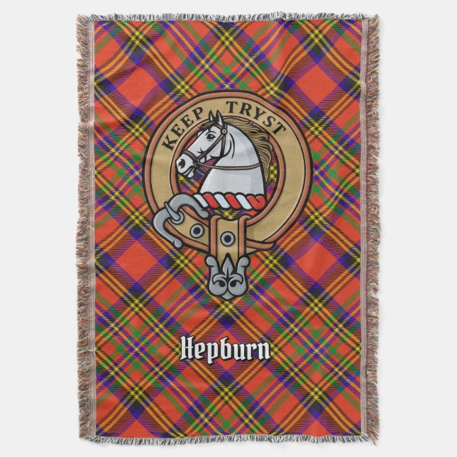 Cobertor Brasão do Clã Hepburn sobre Tartan (Frente Vertical)