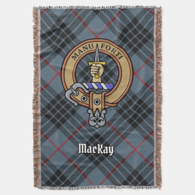 Cobertor Brasão do Clã MacKay sobre Tartan Azul (Frente Vertical)