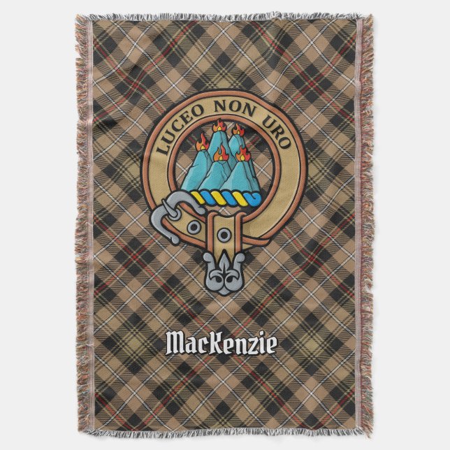 Cobertor Brasão do Clã MacKenzie sobre Tartan de Caça Marro (Frente Vertical)