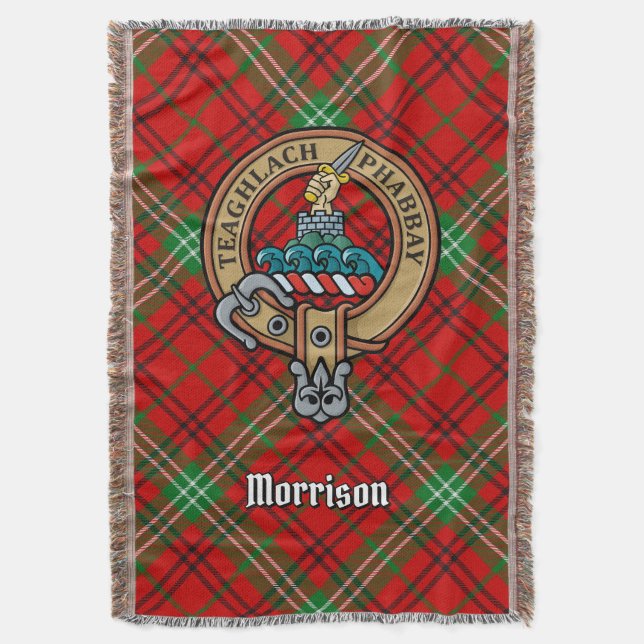 Cobertor Brasão do Clã Morrison sobre Tartan Vermelho (Frente Vertical)
