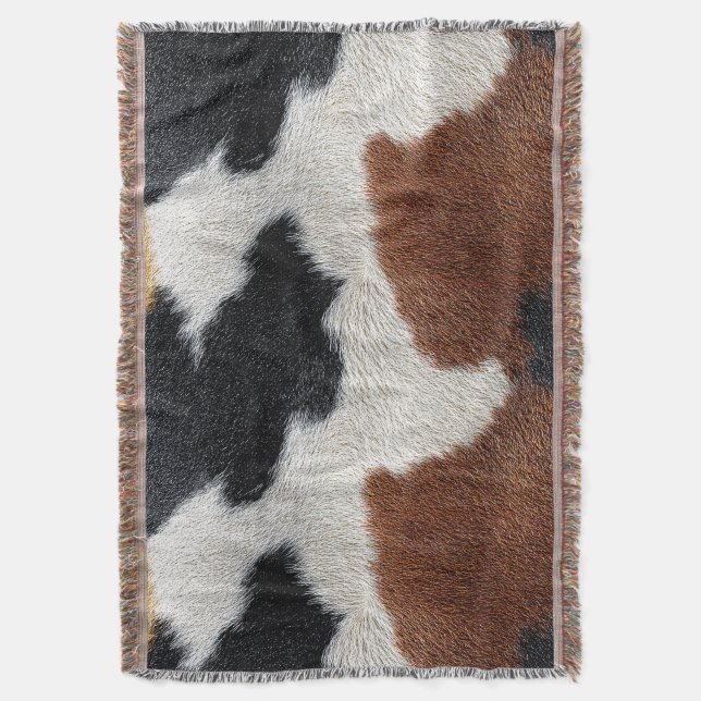 Cobertor Brown black and white cowhide texture throw pillow (Frente Vertical)