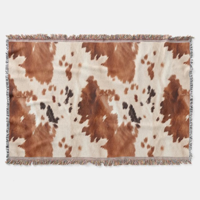 Cobertor Brown Cream Southwest Cowhide Christmas (Frente)