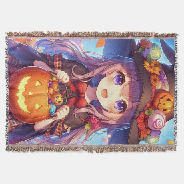 Cobertor Bruxa do Halloween do Anime Bonito (Frente)