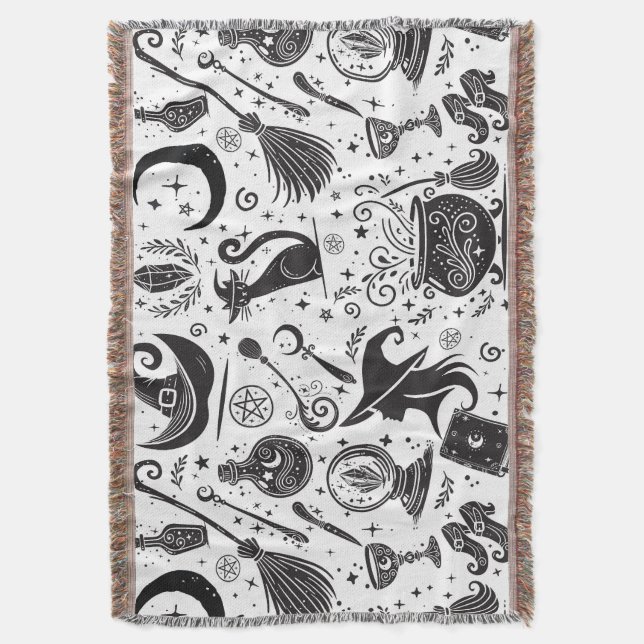 Cobertor Bruxa Mágica Caprichosa Wicca Pagã Preto e Branco (Frente Vertical)