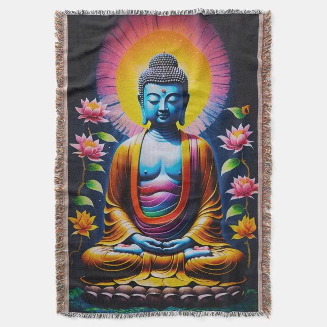 Cobertor Buda - Mindfulness em Flor (Frente Vertical)