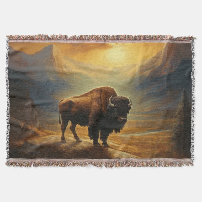 Cobertor Buffalo Bison Sunset Silhouette (Frente)