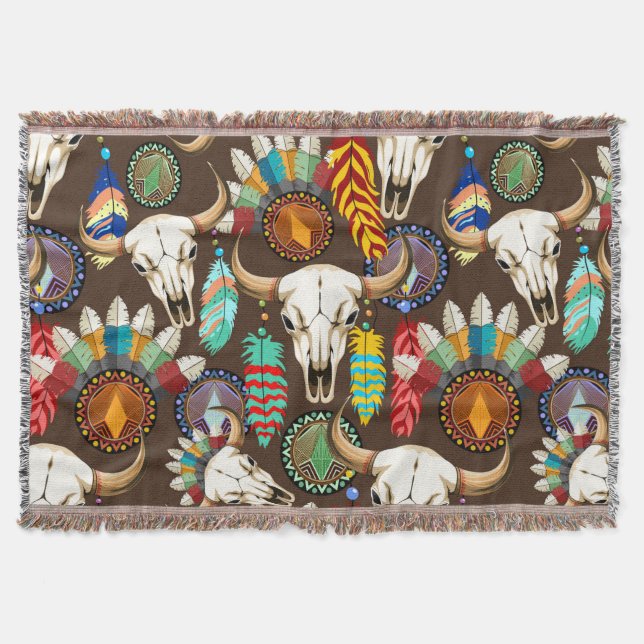 Cobertor Buffalo Skull Native American Emblem (Frente)