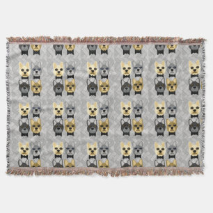 Cobertor Bulldogs Franceses Herringbone Cinza