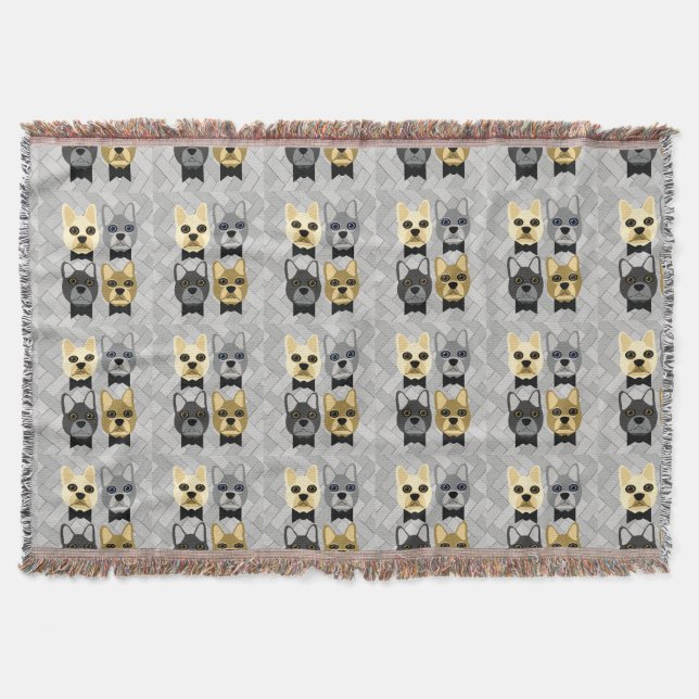 Cobertor Bulldogs Franceses Herringbone Cinza (Frente)