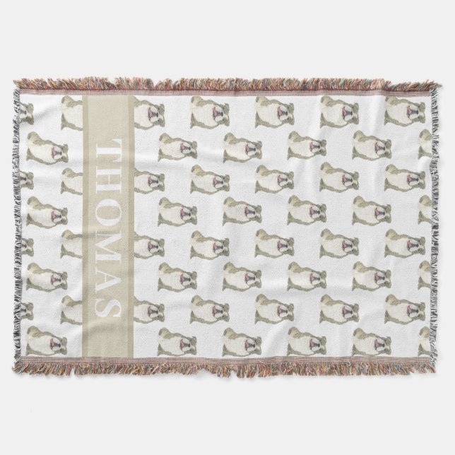 Cobertor Bulldogue Inglês Personalizado (Listrado) (Frente)