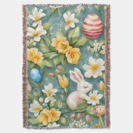 Cobertor Bunnies, Flores de primavera e Ovos de Páscoa. Pin