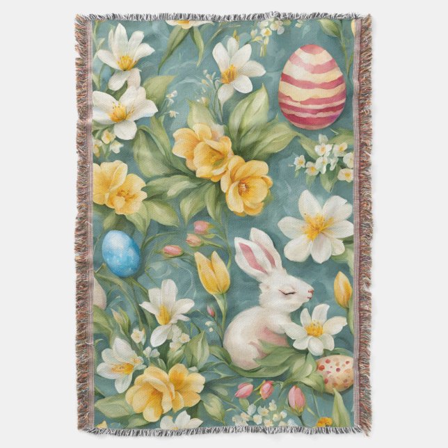 Cobertor Bunnies, Flores de primavera e Ovos de Páscoa. Pin (Frente Vertical)