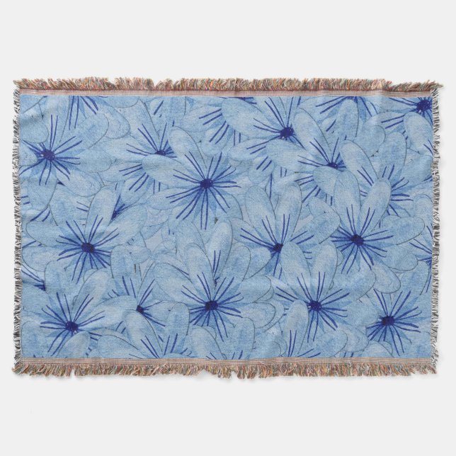 Cobertor Buquê de Flores Selvagens Azuis de Aquarela (Frente)