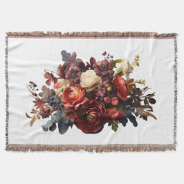 Cobertor Burgundy Marrom Coral Branco Floral Temperamental