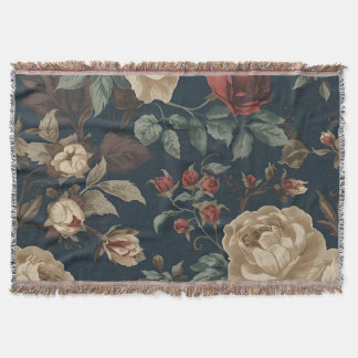 Cobertor Burgundy roses antique peony distressed