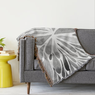 Cobertor Burst floral de abstrato de cor branca e preta