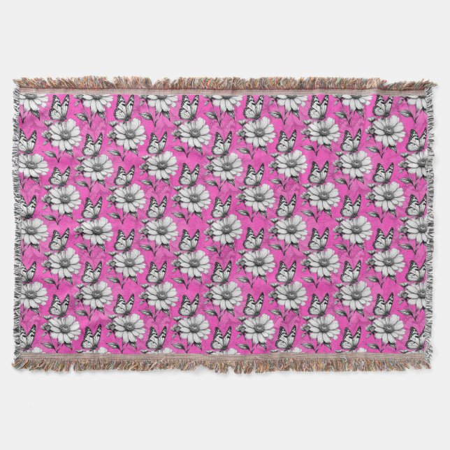 Cobertor Butterfly On Flower Pink Design (Frente)