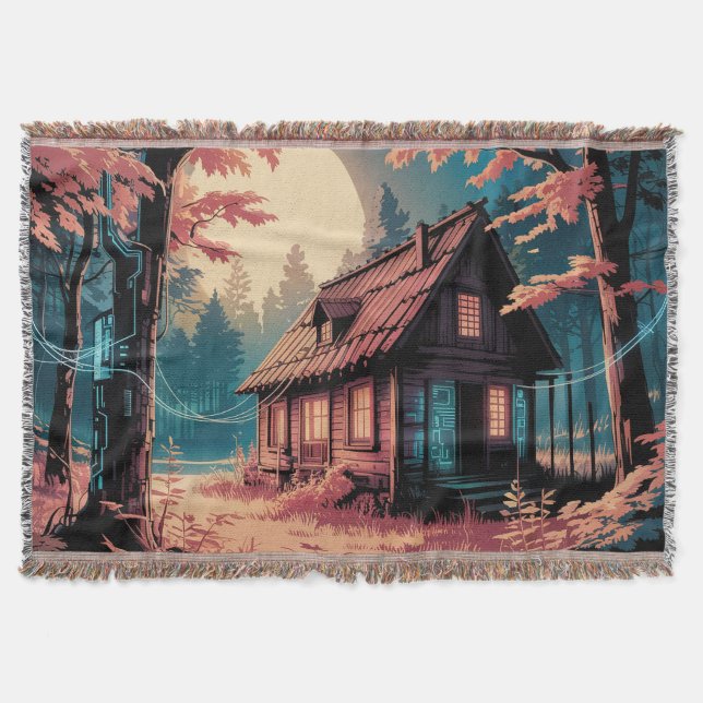 Cobertor Cabana ao Luar Arte da Floresta Japonesa (2) (Frente)