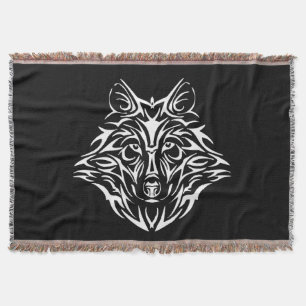 Cobertor Cabeça de Lobo Branco em Preto