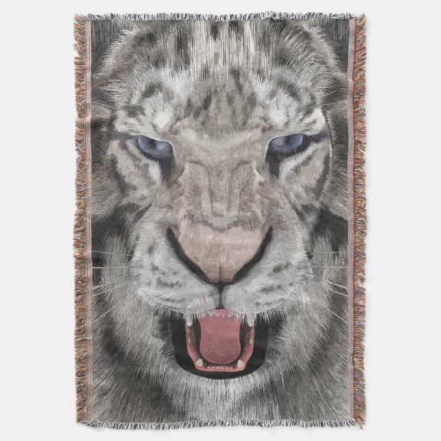 Cobertor Cabeça de Tigre Branco Estética da Vida Selvagem (Frente Vertical)