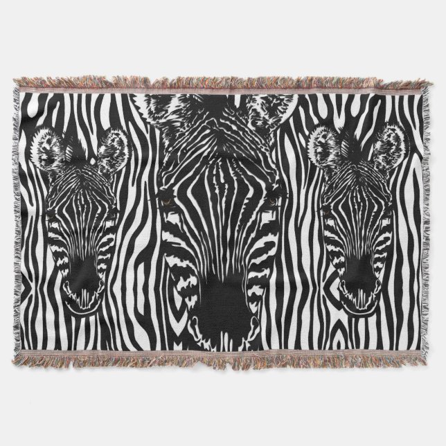 Cobertor Cabeça de zebra única em estampa de zebra (Frente)