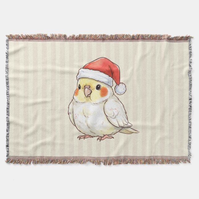 Cobertor Cacatua de Natal Usando Chapéu de Papai Noel (Frente)