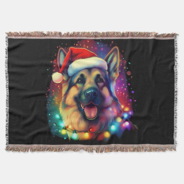 Cobertor Cachorro German shepherd de Natal com Papai Noel (Frente)
