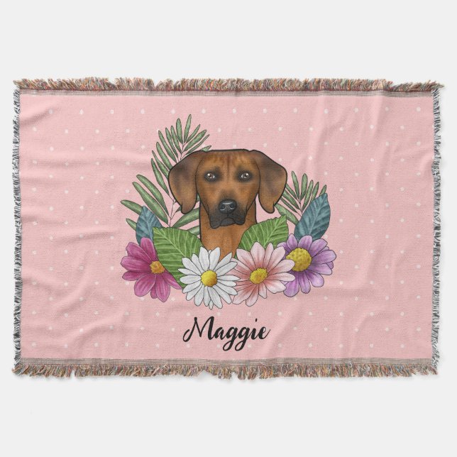 Cobertor Cachorro Rhodesian Ridgeback Cabeça Flores de Verã (Frente)