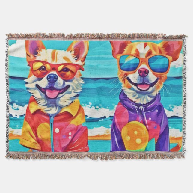 Cobertor Cães Sunny Beach: Pintura Colorida (Frente)