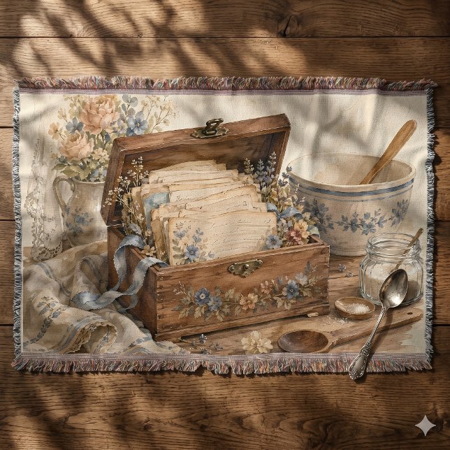 Cobertor Caixa de Receitas Antigas Cozinha da Casa de Campo (Vintage Recipe Box Cottage Kitchen Throw Blanket)