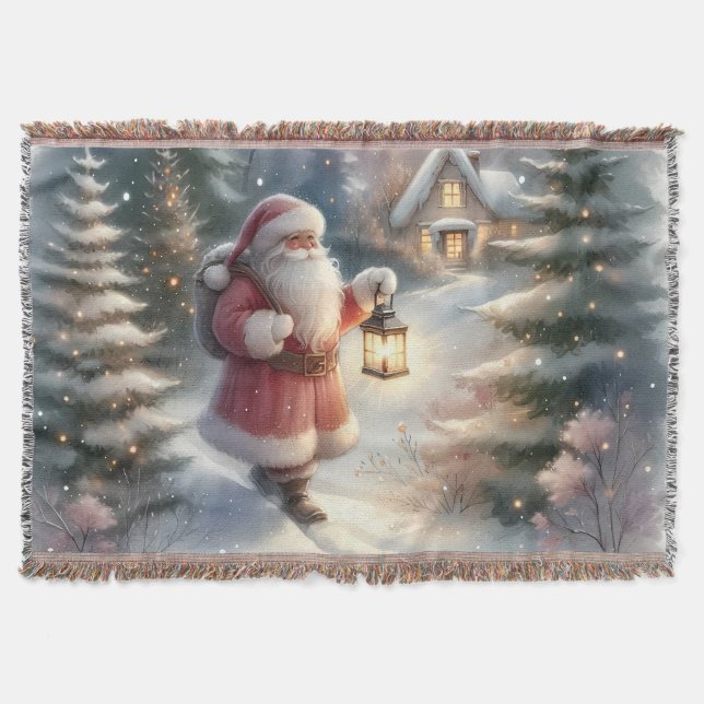 Cobertor Caminhada da Lanterna de Papai Noel Cena da Cabana (Frente)