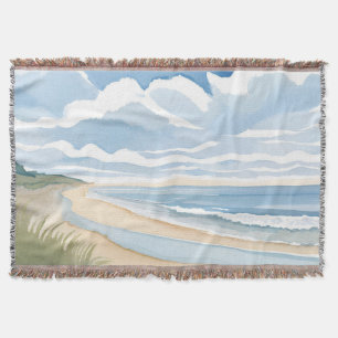 Cobertor Caminhada na Praia   Aquarela do Oceano Costeiro