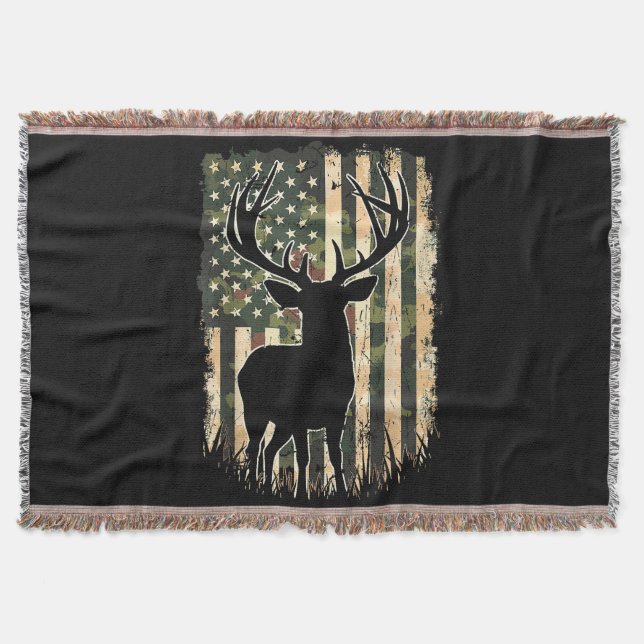 Cobertor Camo US Flag Deer Hunting Camoflage Hunter (Frente)