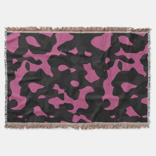 Cobertor Camuflagem abstrata rosa e preta texturizada (Frente)