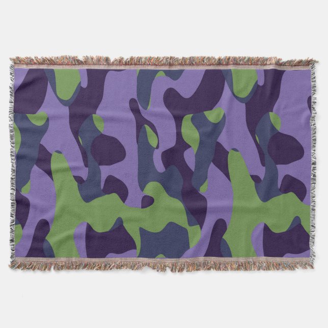 Cobertor Camuflagem abstrata verde roxo e azul (Frente)