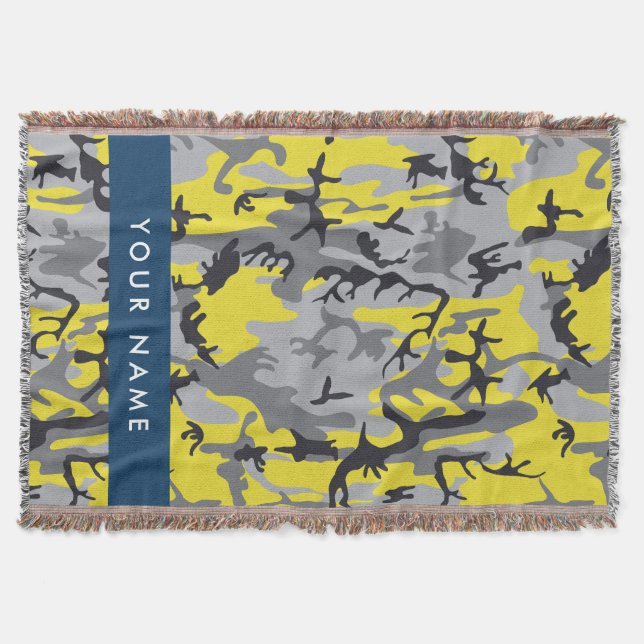 Cobertor Camuflagem Amarela e Cinza Personalize seu nome (Frente)